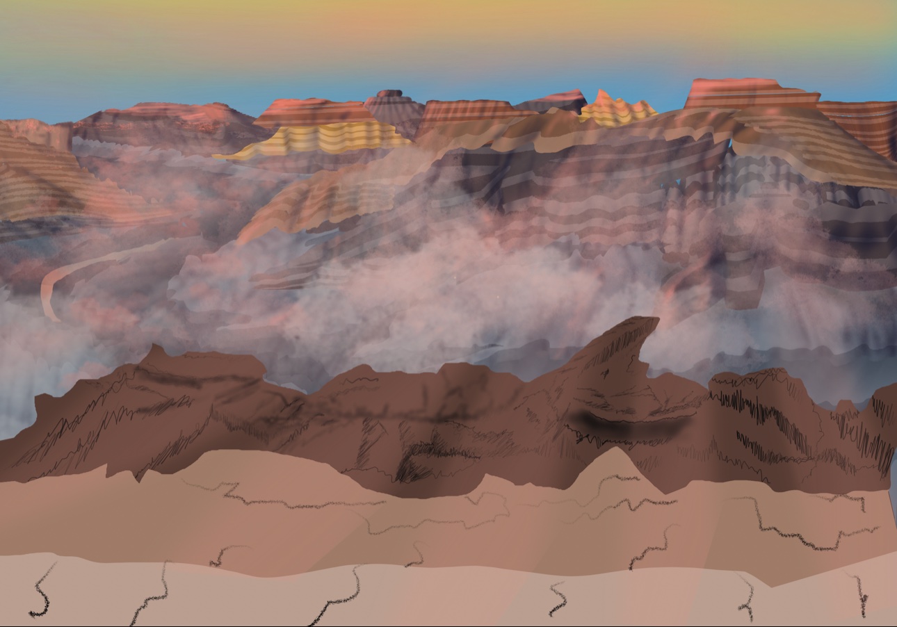 Desert mesas at sunset