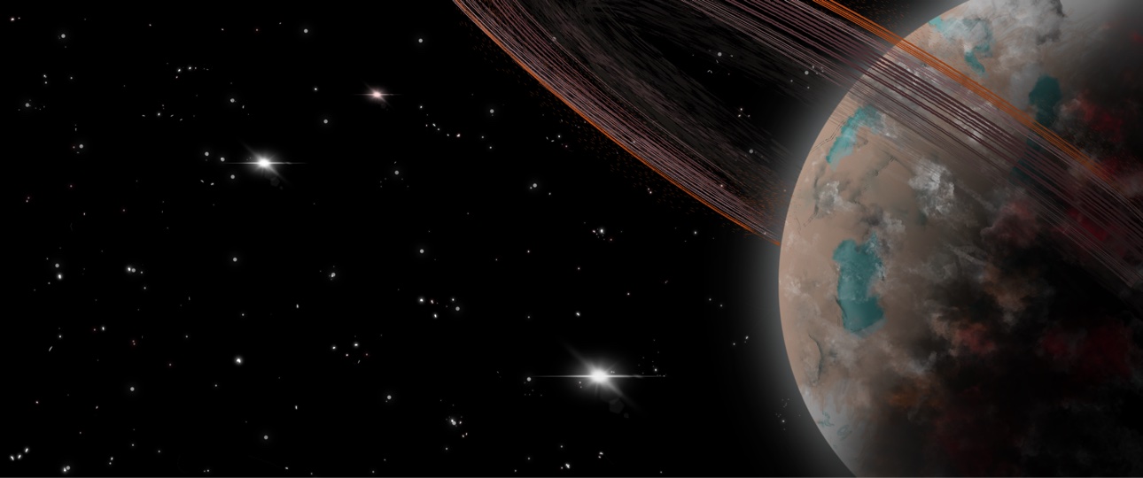 A planet with a bright orange ring streak