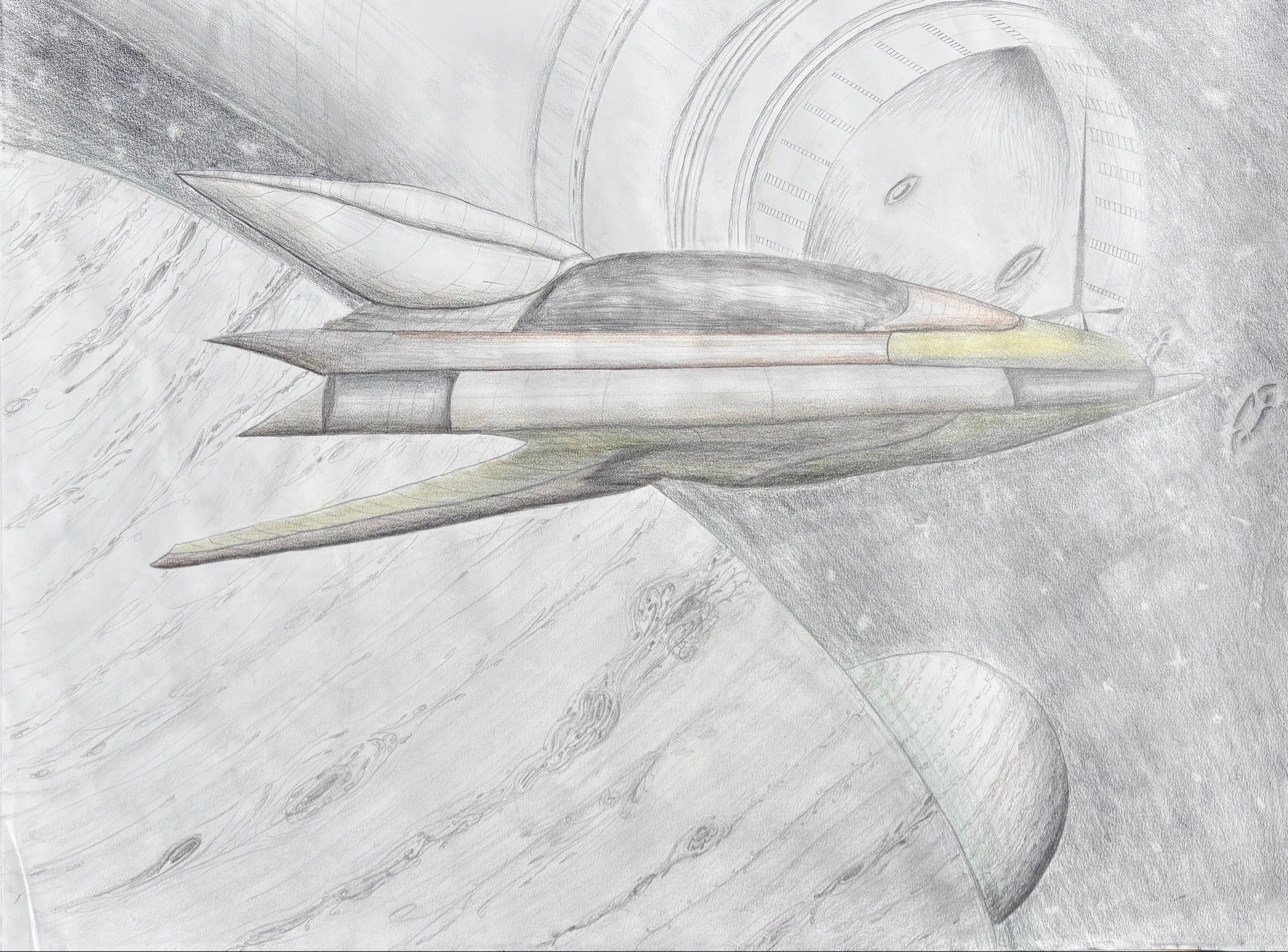 A pencil sketch of a spacecraft